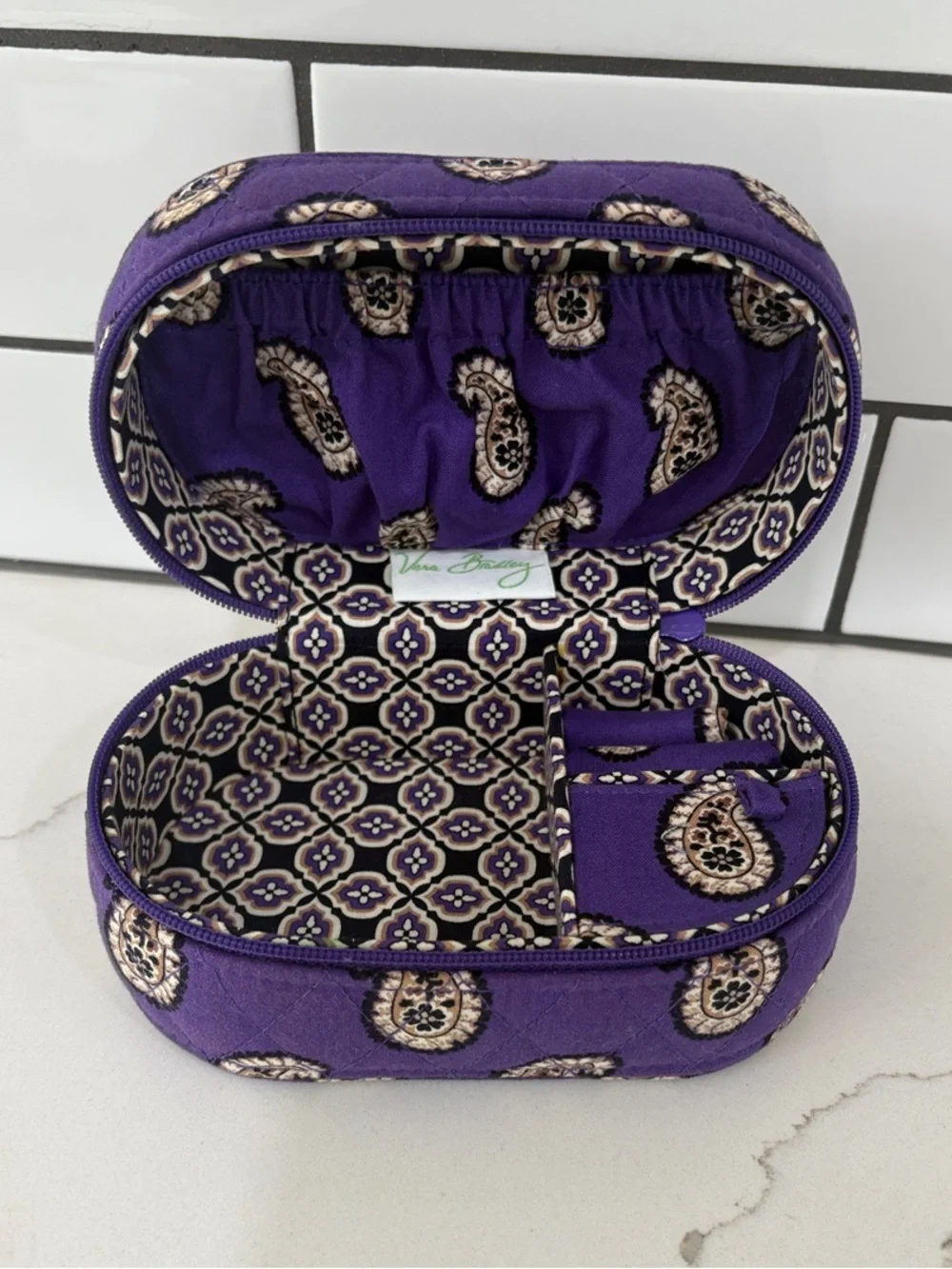 Vera Bradley Purple Paisley Quilted Jewelry Travel Hard Case